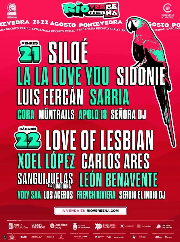 Cartel oficial del Río Verbena Fest 2026 en Pontevedra, con los horarios del 21 y 22 de agosto