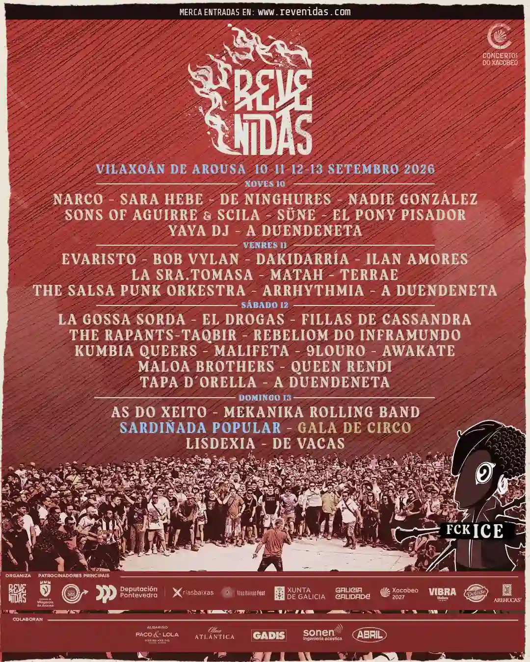 Cartel de los horarios de Revenidas 2026 en Vilaxoán