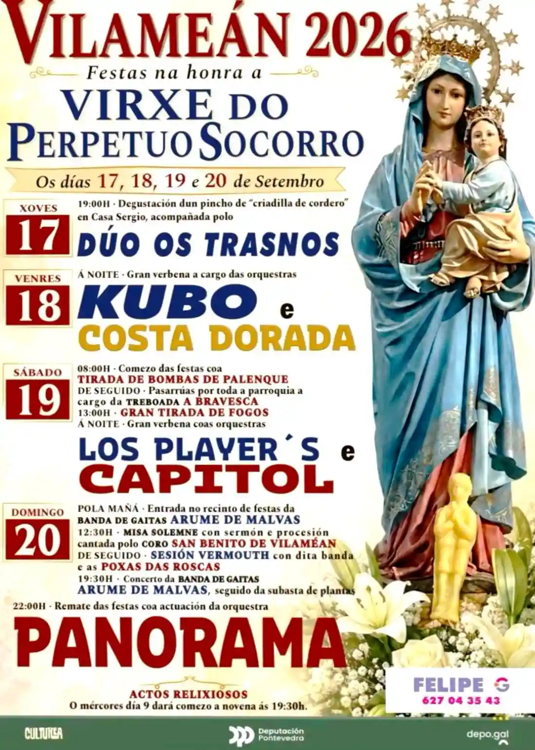 Cartel de las Fiestas de la Virxe do Perpetuo Socorro de Vilameán 2026, en Tomiño
