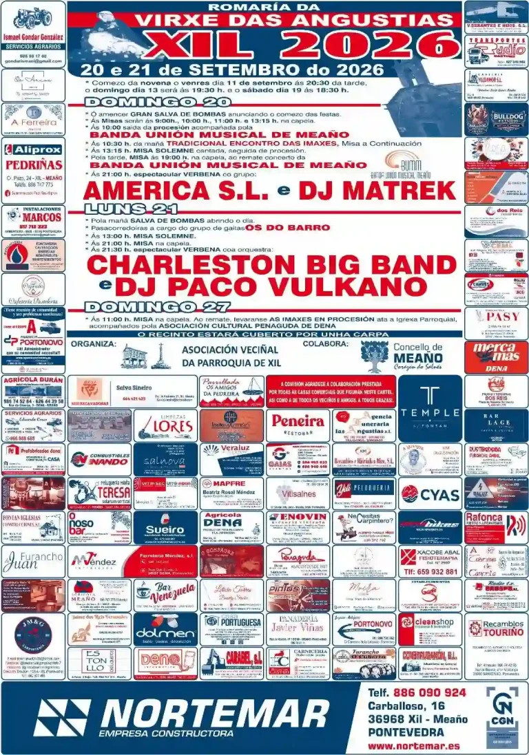 Programa de la Romaría da Virxe das Angustias de Xil 2026 en Meaño
