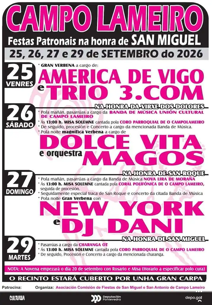 Cartel de las Festas Patronais de Campo Lameiro 2026, del 25 al 29 de septiembre