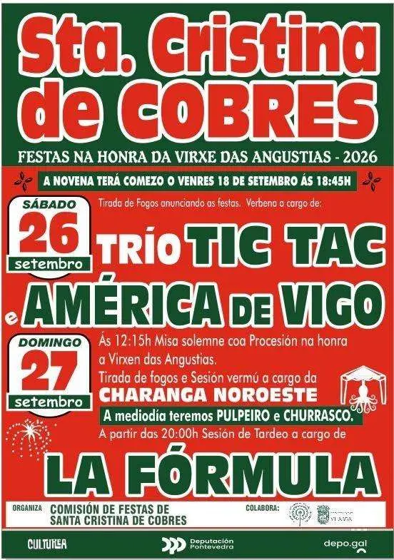 Cartel de las Festas das Angustias de Santa Cristina de Cobres 2026, con América de Vigo y La Fórmula