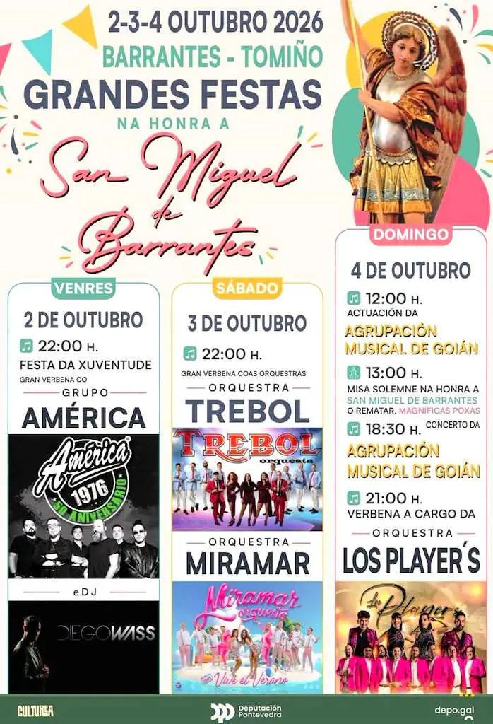 Cartel de las Festas de San Miguel de Barrantes 2026 en Tomiño, del 2 al 4 de octubre