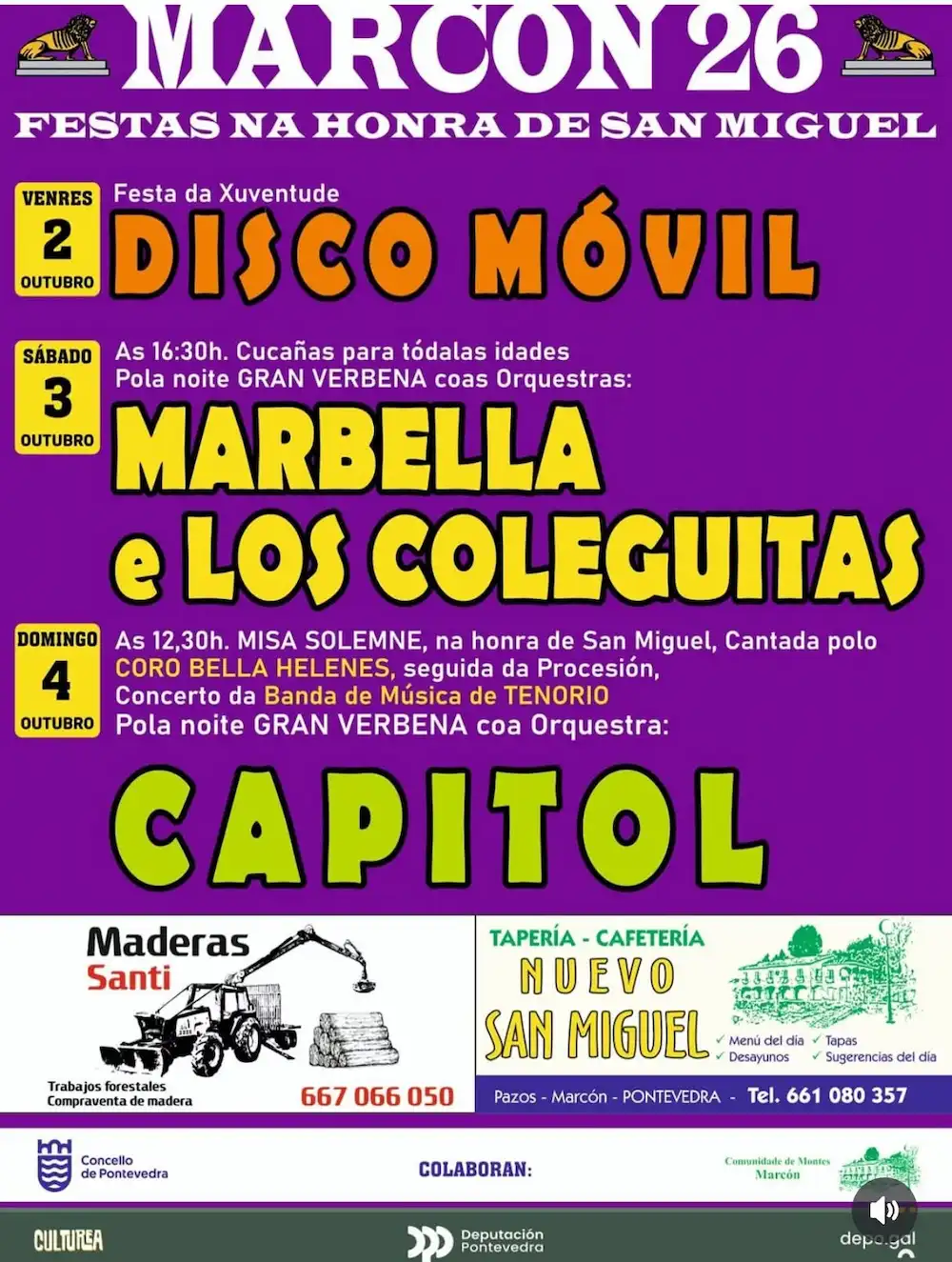 Cartel de las Festas de San Miguel de Marcón 2026 Programa de las Festas de San Miguel de Marcón 2026 en Pontevedra