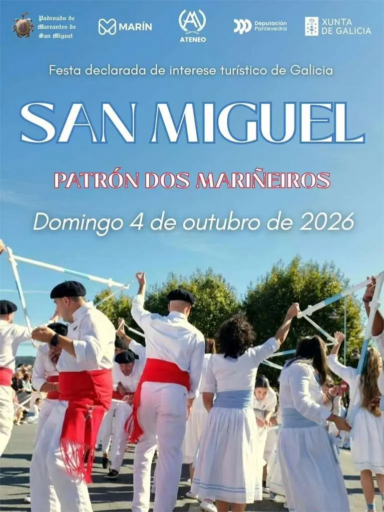 Cartel San Miguel y Danza de Espadas de Marín 2026 Cartel oficial de la Festa de San Miguel y Danza das Espadas 2026 en Marín